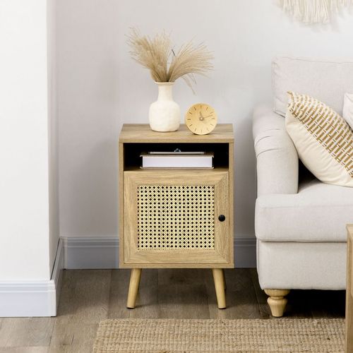 Rattan Bedside Table: Stylish Nightstand with Cabinet & Shelf