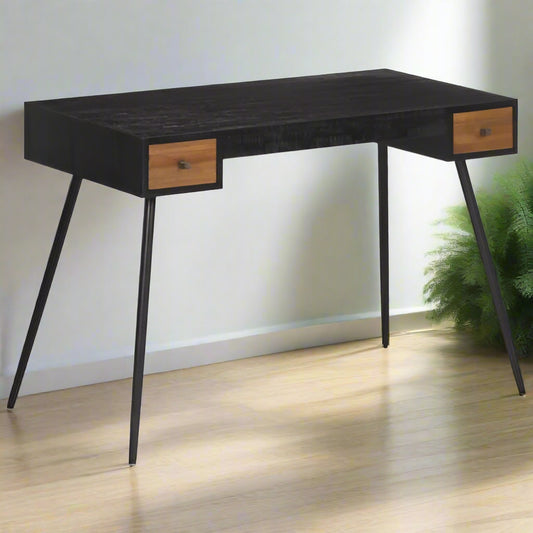 vidaXL Modern Reclaimed Teak Desk with Black Iron Frame