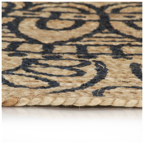 Natural Jute Rug with Dark Blue Pattern -  Handmade