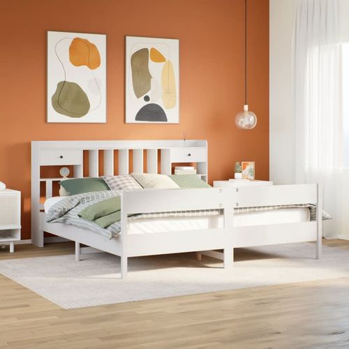 White Super King Bookcase Bed Frame in Solid Pinewood