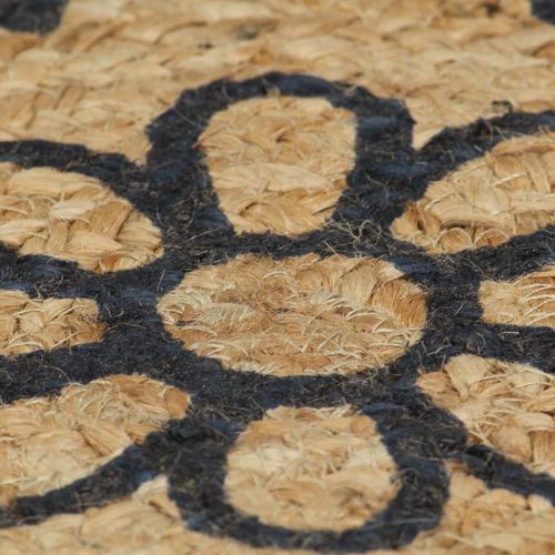 Natural Jute Rug with Dark Blue Pattern -  Handmade