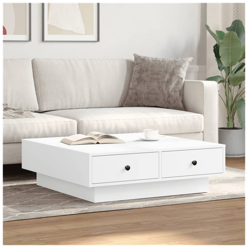 Modern White Coffee Table - Stylish Engineered Wood & Metal Design