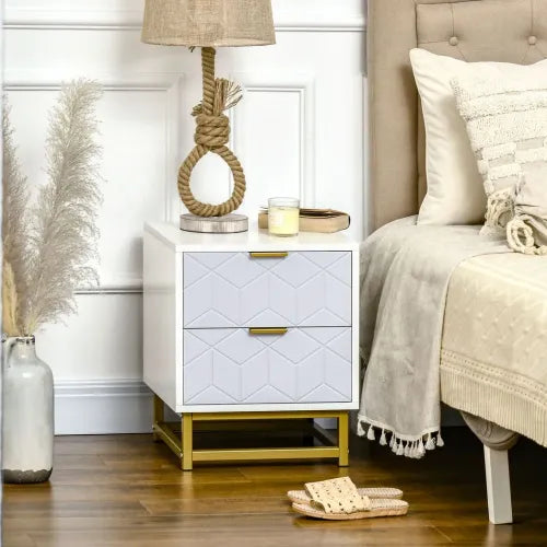 Art Deco 2-Drawer Bedside Table with Steel Frame