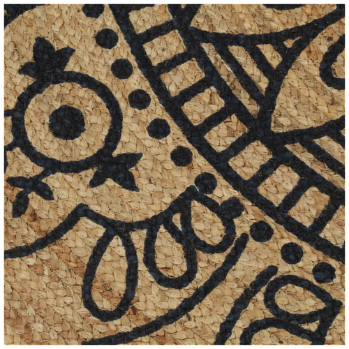 Natural Jute Rug with Dark Blue Pattern -  Handmade