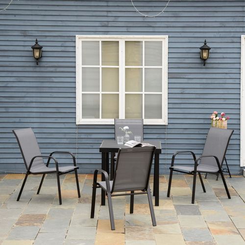 Outsunny Set of 4 Outdoor Garden Dining Chairs with High Back & Armrests