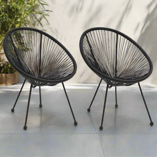Black Rattan Moon Chairs - Set of 2