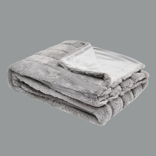 STRIPE FAUX FUR THROW 150X200CM GREY